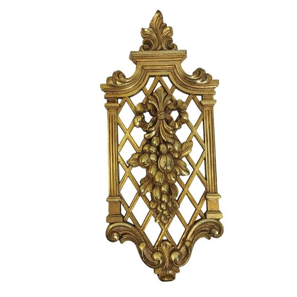 Vintage Wall Art Gold Colored Hard Plastic 13.5" Tall Set of 2 MCM Retro Home - Picture 2 of 5